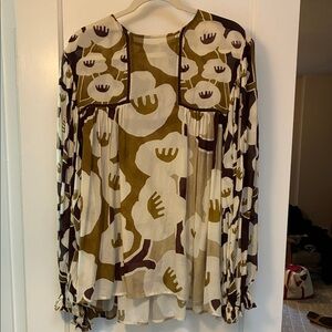 Elegant Floral Women's Blouse in Olive and Cream